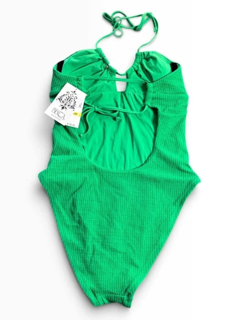 Becca Kelly green cut out ribbed halter tie one piece swimsuit NWT